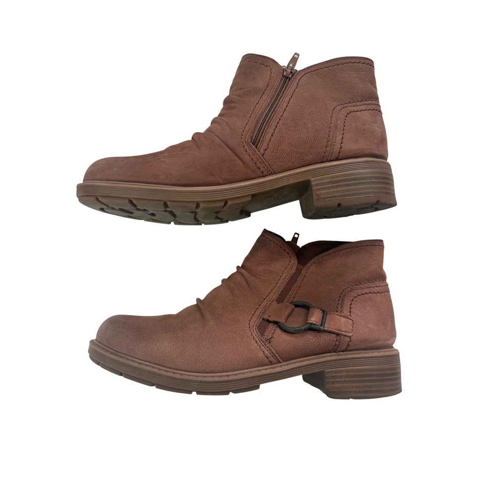 Clarks Collection Brown Leather Ruched Ankle Boots Buckle Zip Womens 10 26176010